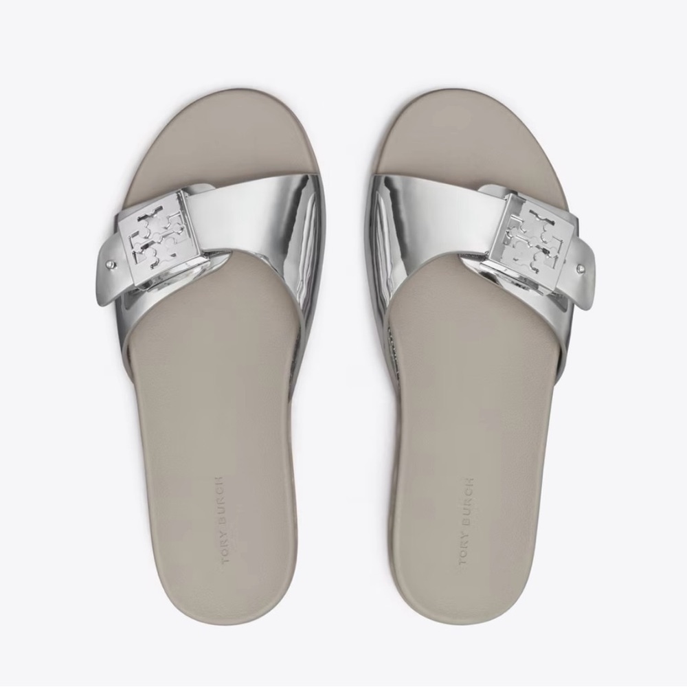 Tory Burch Metallic Silver Slippers, size 8 ( sold out in this color and size)